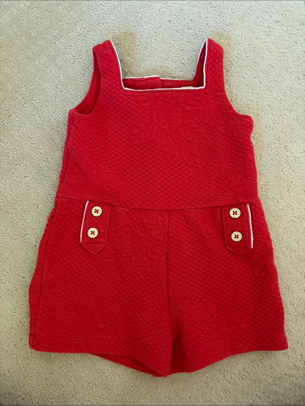 Janie and Jack Red Quilted Girls' Short Romper with Button Tabs